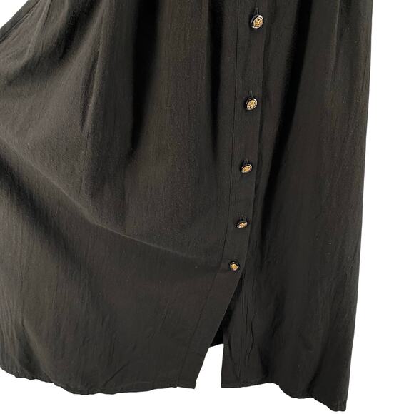 Vtg 80s 90s Two Potato Button Down Tie Back Short Sleeve Maxi Dress XS Black NOS - Picture 10 of 16